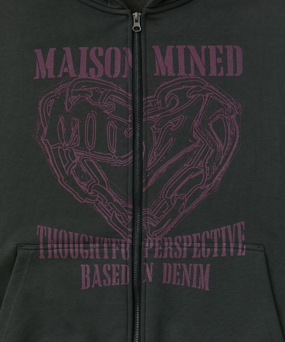 MUSINSA | MAISON MINED DOODLE HEART HOODIE ZIP UP CHARCOAL