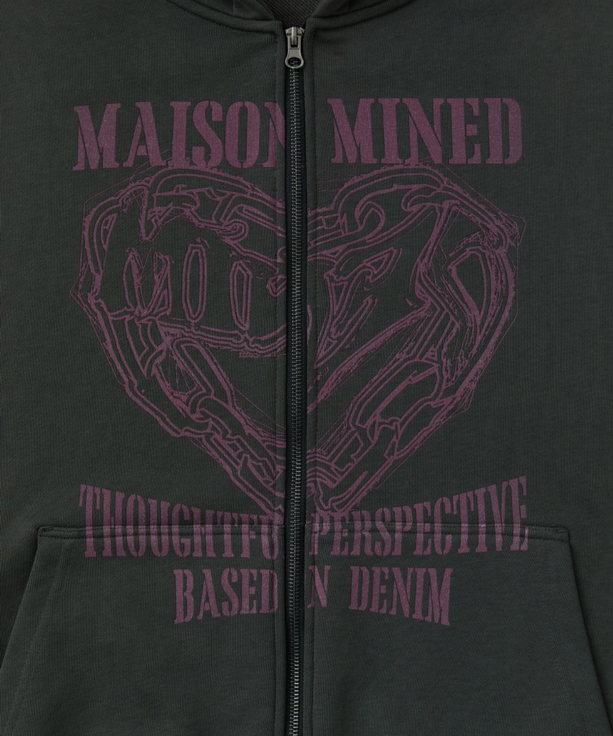 메종미네드(MAISON MINED) DOODLE HEART HOODIE ZIP UP CHARCOAL