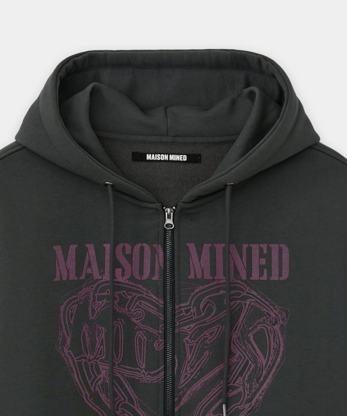 메종미네드(MAISON MINED) DOODLE HEART HOODIE ZIP UP CHARCOAL