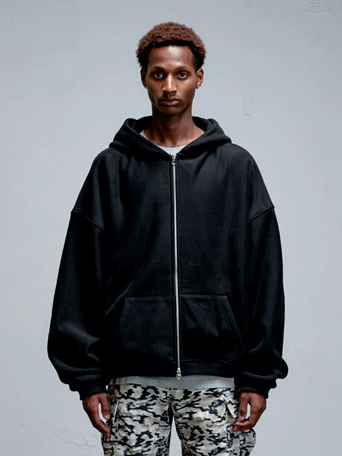에르에르(ERER) Men Oversized Sweat Hoodie Zip-Up Black