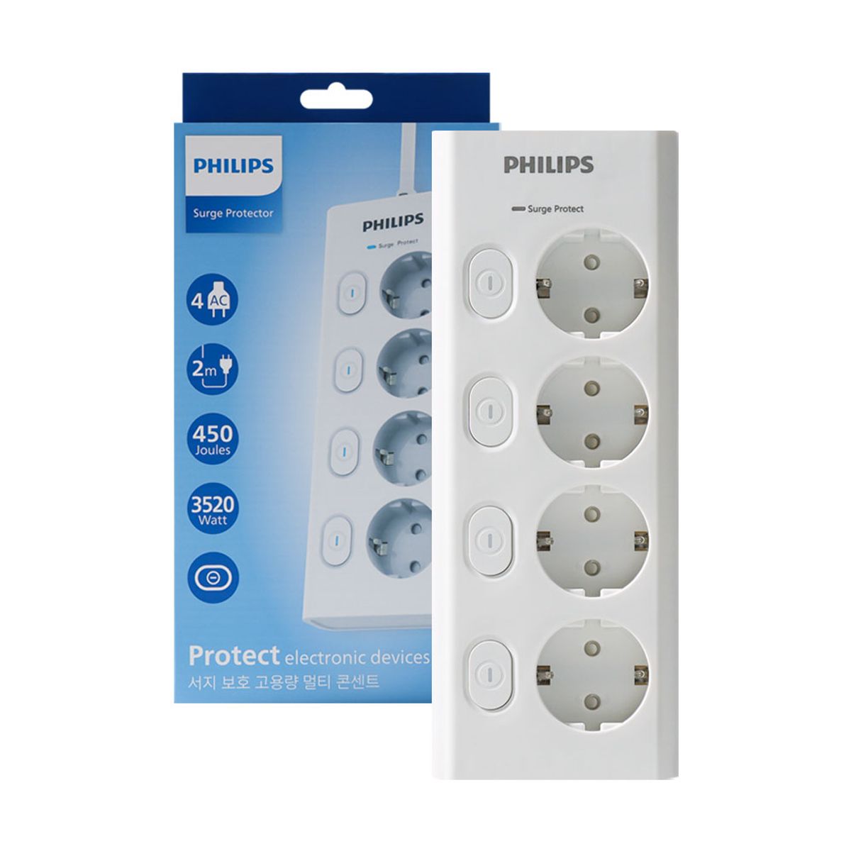 필립스(PHILIPS) [2pack]서지보호멀티탭 고용량 USB 과부하차단 맥스 3구 4구 5구 6구