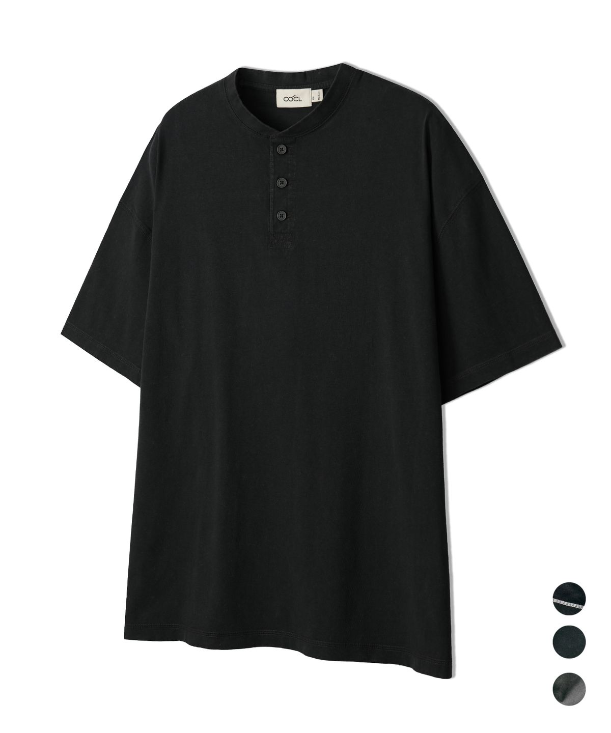 커스텀어클락(COSTUME O’CLOCK) 피그먼트 절개 헨리넥 숏 슬리브 티셔츠 3 COLOR COOSTS260