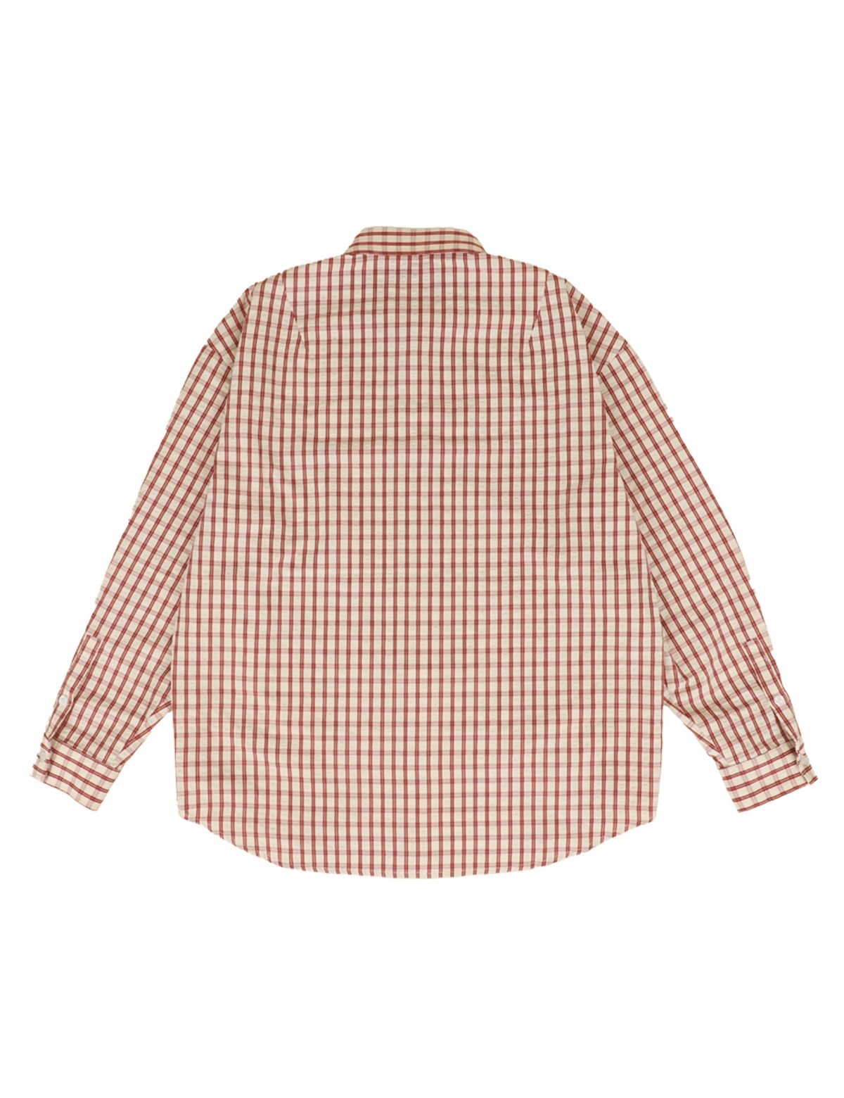 클레버필드(CLEVER FIELD) 오버핏 체크 엠보 클래식 셔츠_레드