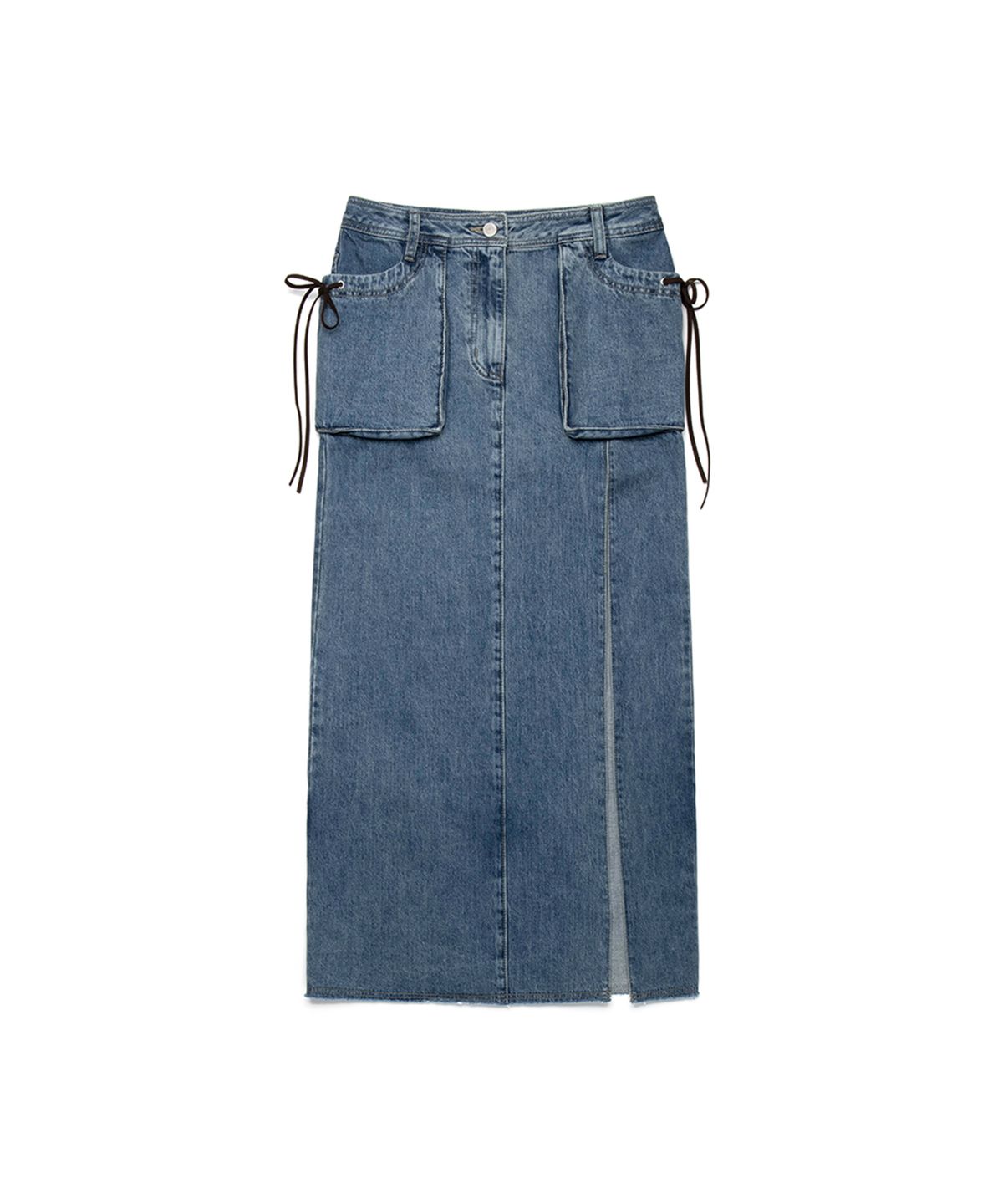 쓰리투에이티(THREE TO EIGHTY) SLIT DENIM MAXI SKIRT BLUE