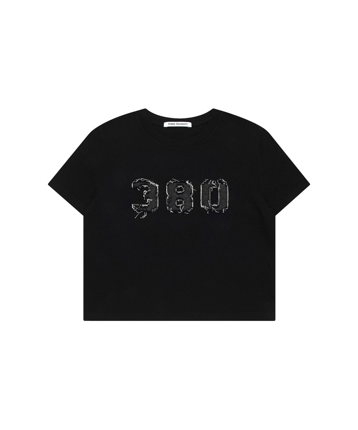 쓰리투에이티(THREE TO EIGHTY) 380 APPLIQUE TOP BLACK
