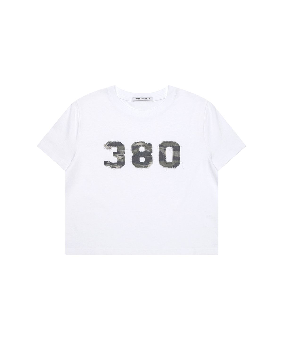 쓰리투에이티(THREE TO EIGHTY) 380 APPLIQUE TOP WHITE