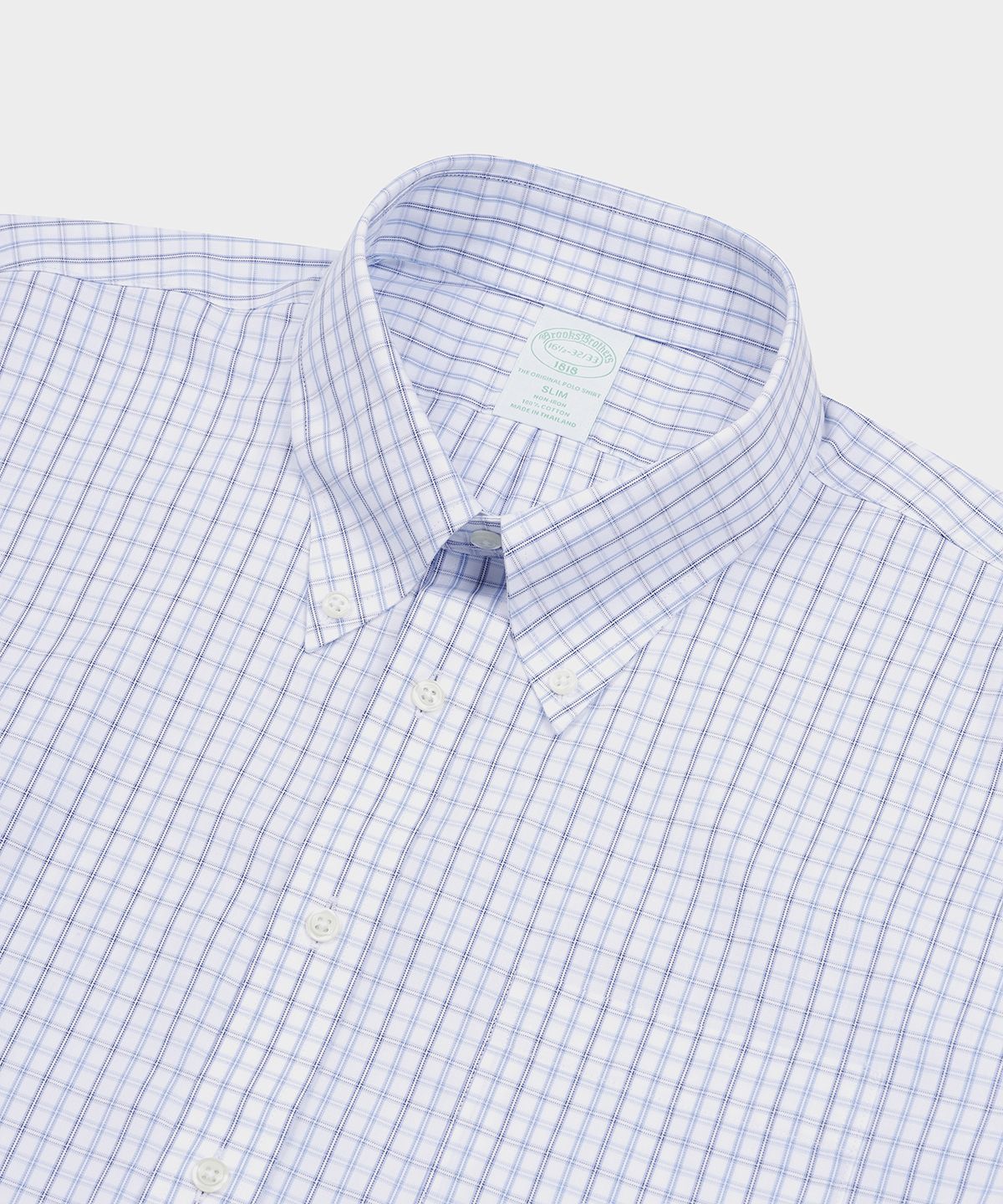브룩스 브라더스(BROOKS BROTHERS) 슬림핏 논아이론 폴로버튼다운 체크 드레스셔츠 (블루) (BBTSMF0219MFA)