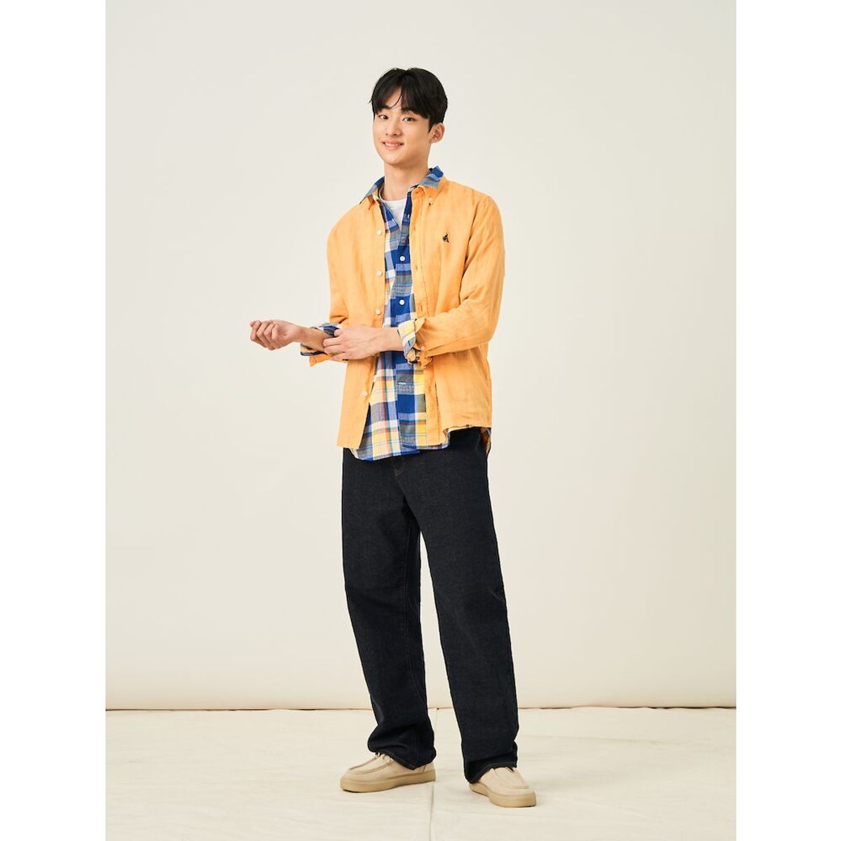 빈폴 멘(BEANPOLE MEN) 남녀공용 리넨 솔리드 셔츠  오렌지 (BC5364C228)