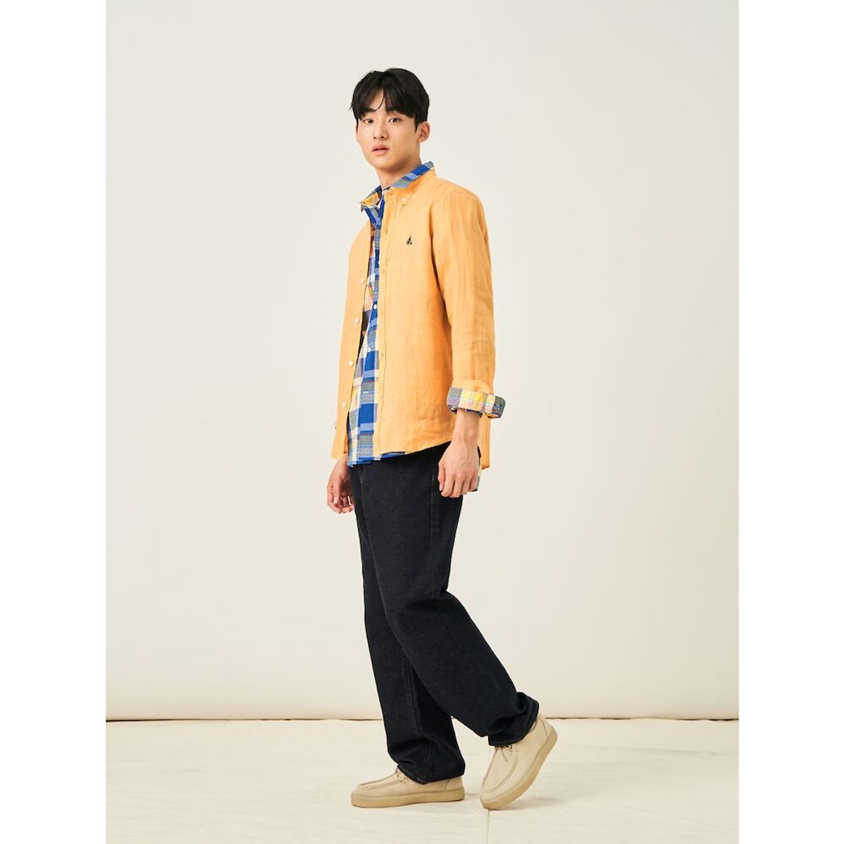 빈폴 멘(BEANPOLE MEN) 남녀공용 리넨 솔리드 셔츠  오렌지 (BC5364C228)