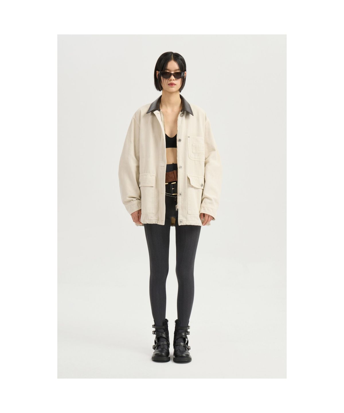 럭키슈에뜨(LUCKY CHOUETTE) Fake Leather Collar Denim Jumper (ivory) LFPDM25360IVX