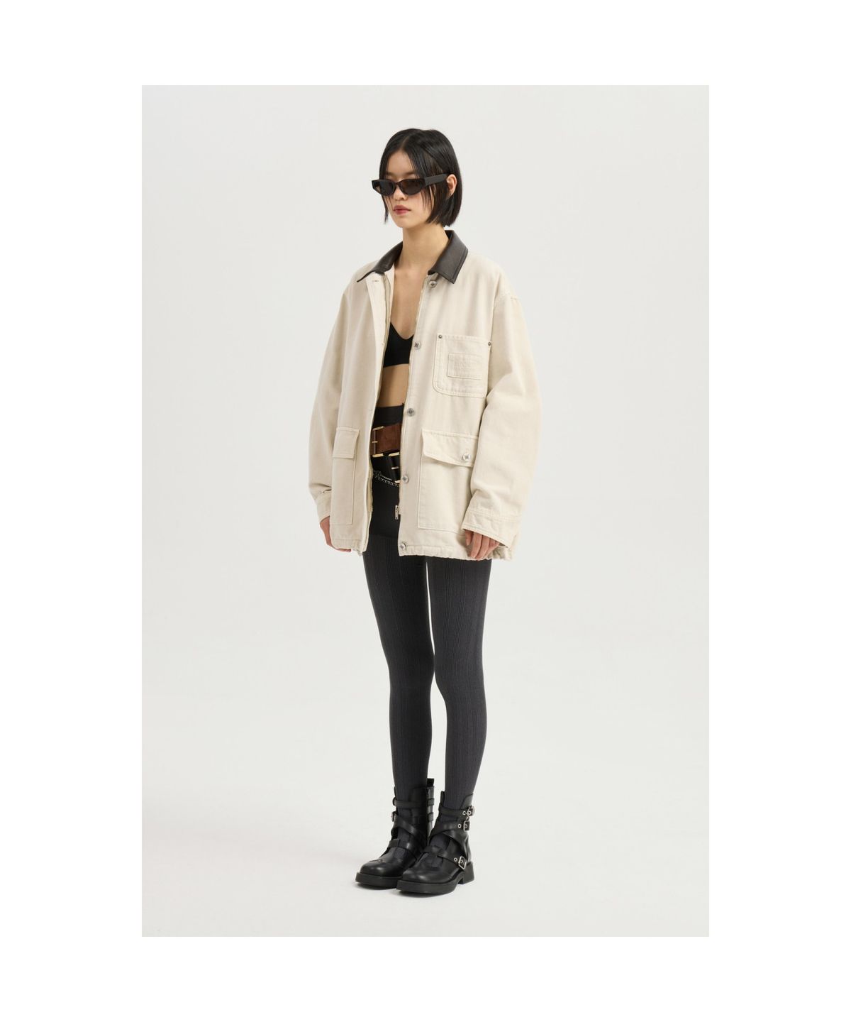 럭키슈에뜨(LUCKY CHOUETTE) Fake Leather Collar Denim Jumper (ivory) LFPDM25360IVX