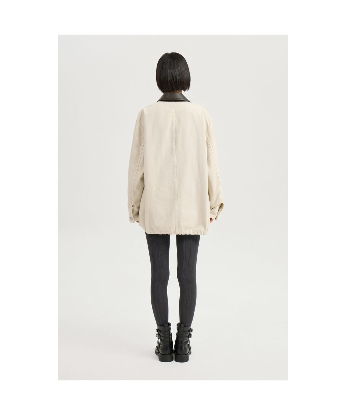 럭키슈에뜨(LUCKY CHOUETTE) Fake Leather Collar Denim Jumper (ivory) LFPDM25360IVX