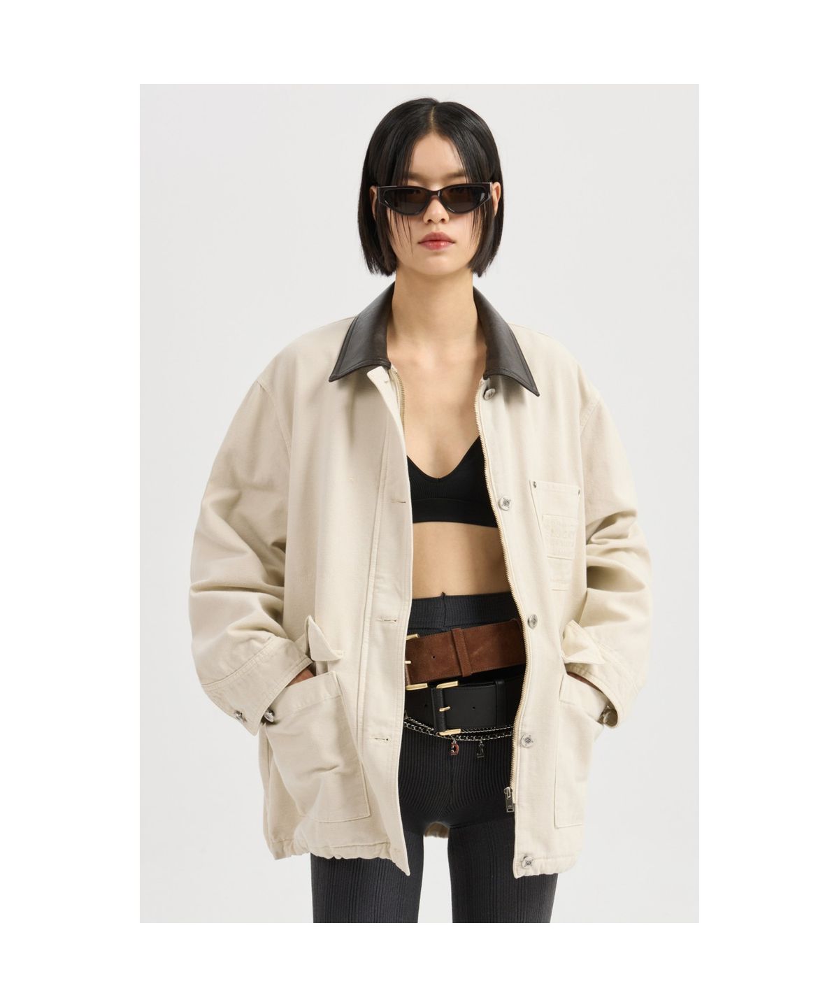 럭키슈에뜨(LUCKY CHOUETTE) Fake Leather Collar Denim Jumper (ivory) LFPDM25360IVX