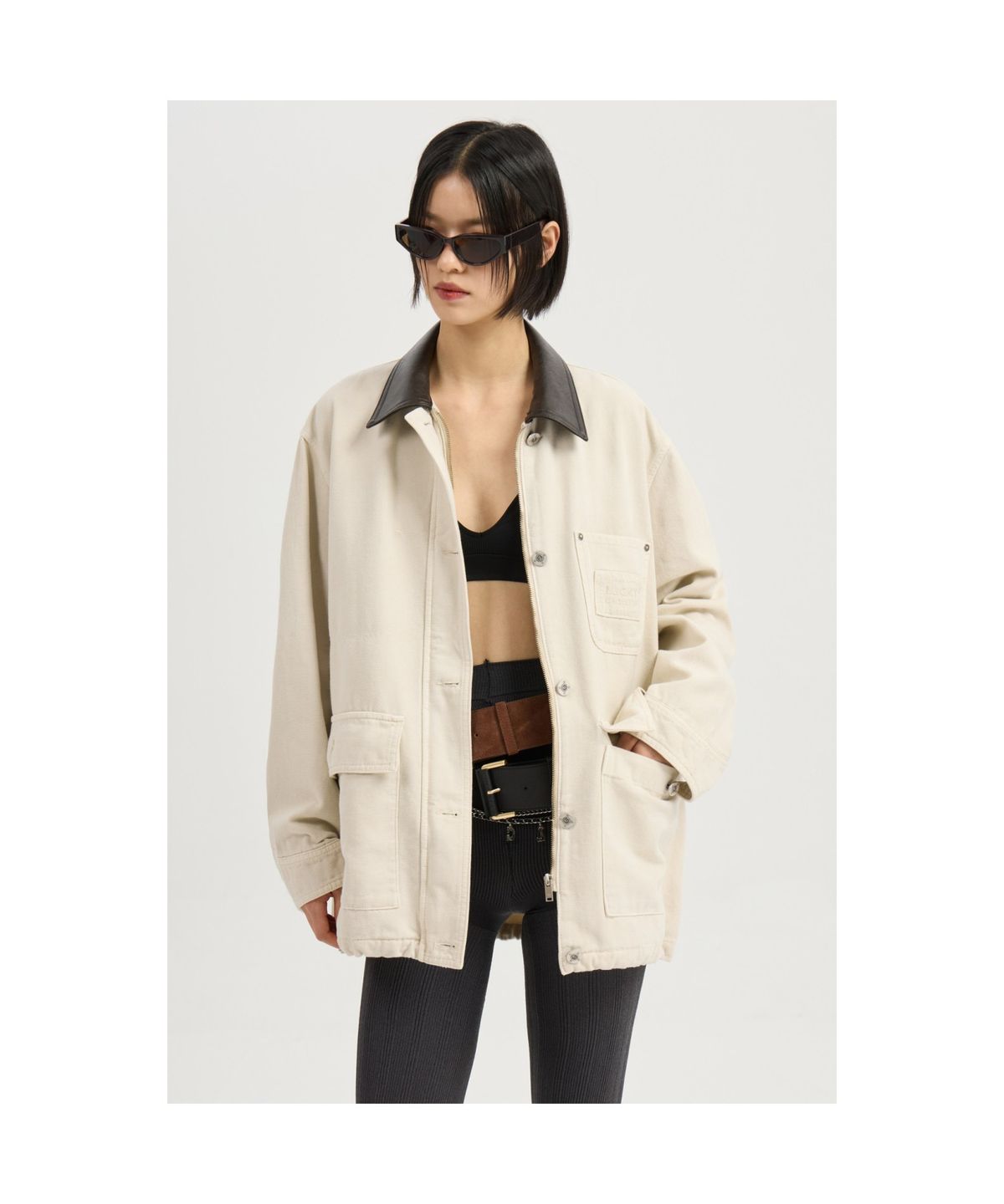 럭키슈에뜨(LUCKY CHOUETTE) Fake Leather Collar Denim Jumper (ivory) LFPDM25360IVX