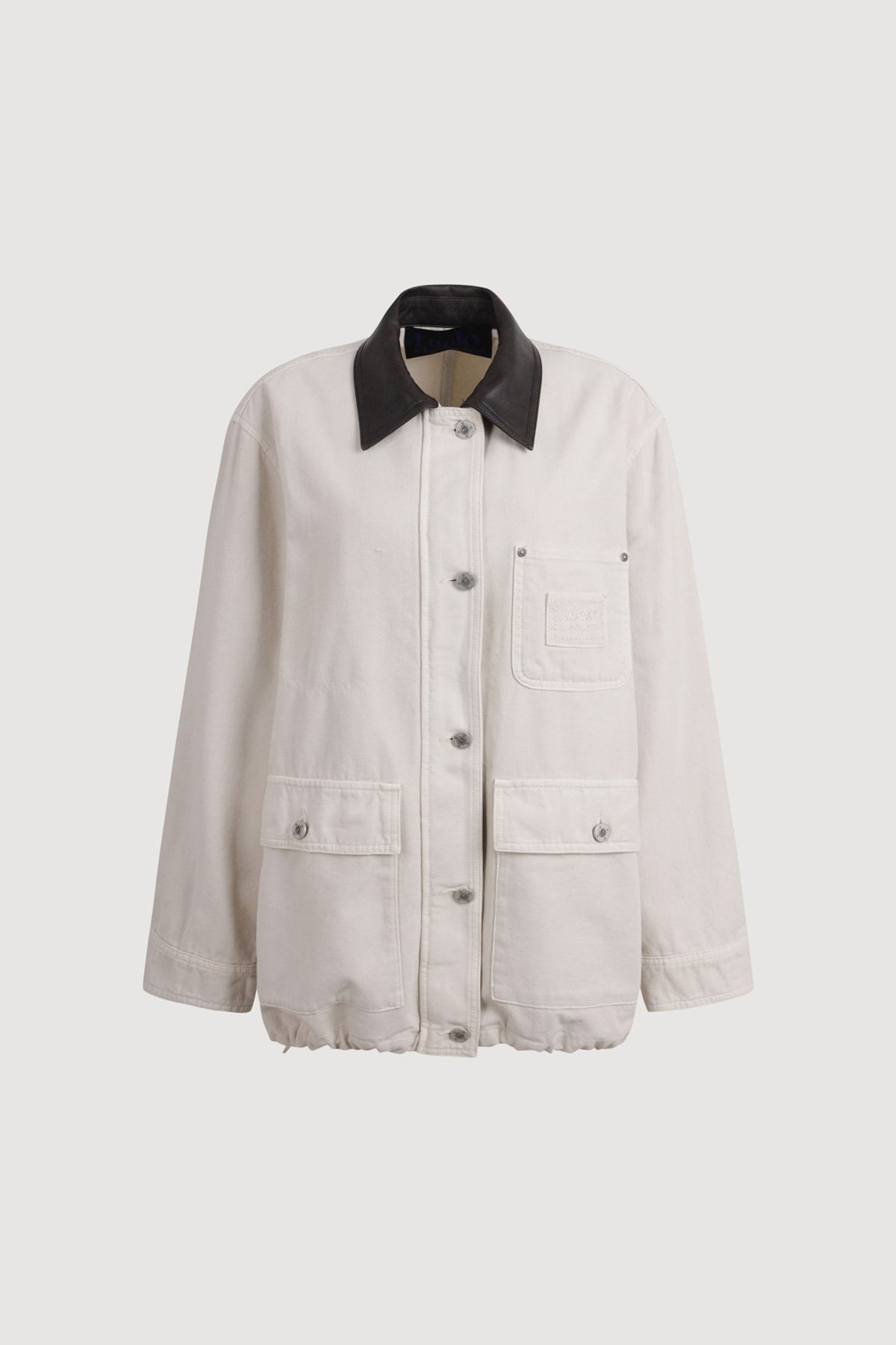 럭키슈에뜨(LUCKY CHOUETTE) Fake Leather Collar Denim Jumper (ivory) LFPDM25360IVX
