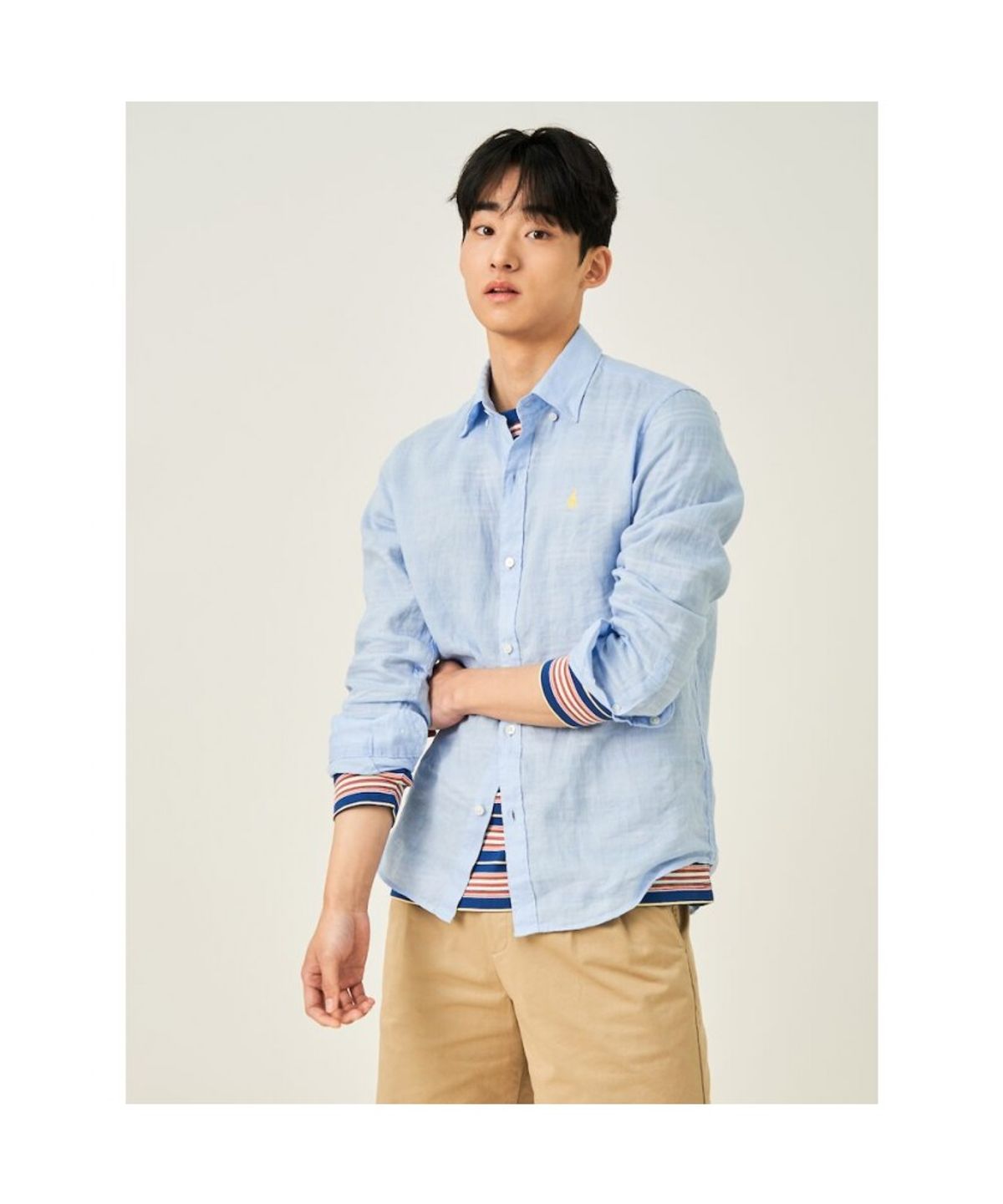 빈폴 멘(BEANPOLE MEN) 남녀공용 리넨 솔리드 셔츠  스카이 블루 (BC5364C22Q)