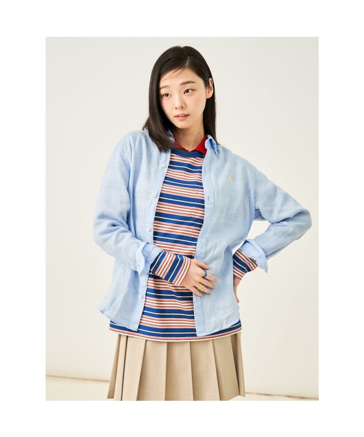빈폴 멘(BEANPOLE MEN) 남녀공용 리넨 솔리드 셔츠  스카이 블루 (BC5364C22Q)
