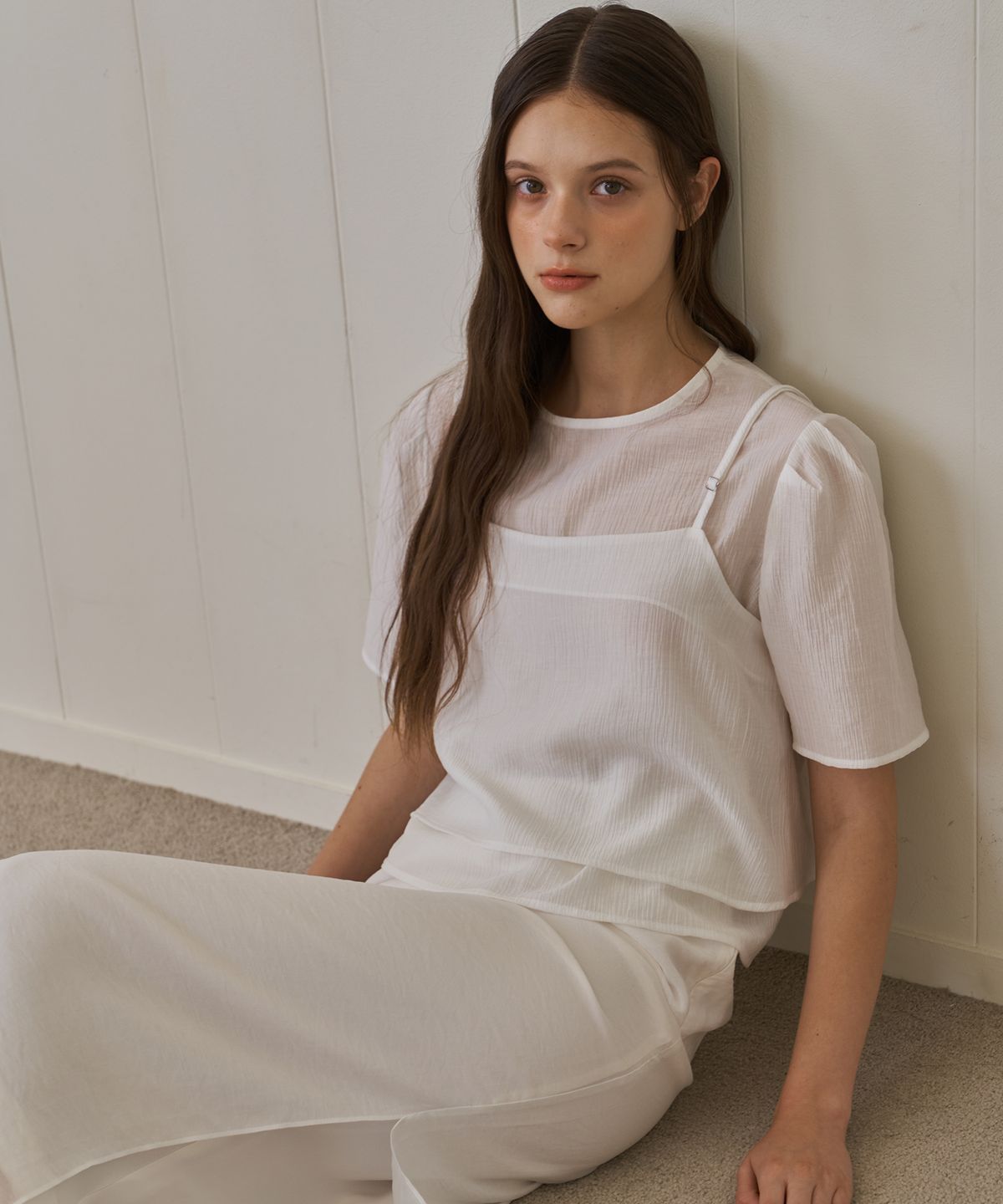 플로브(FLOVE) SHEER SET UP BLOUSE_WH