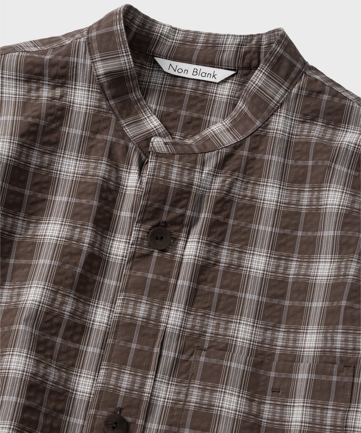 넌블랭크(NONBLANK) 차이나 칼라 체크 셔츠_KHAKI BROWN