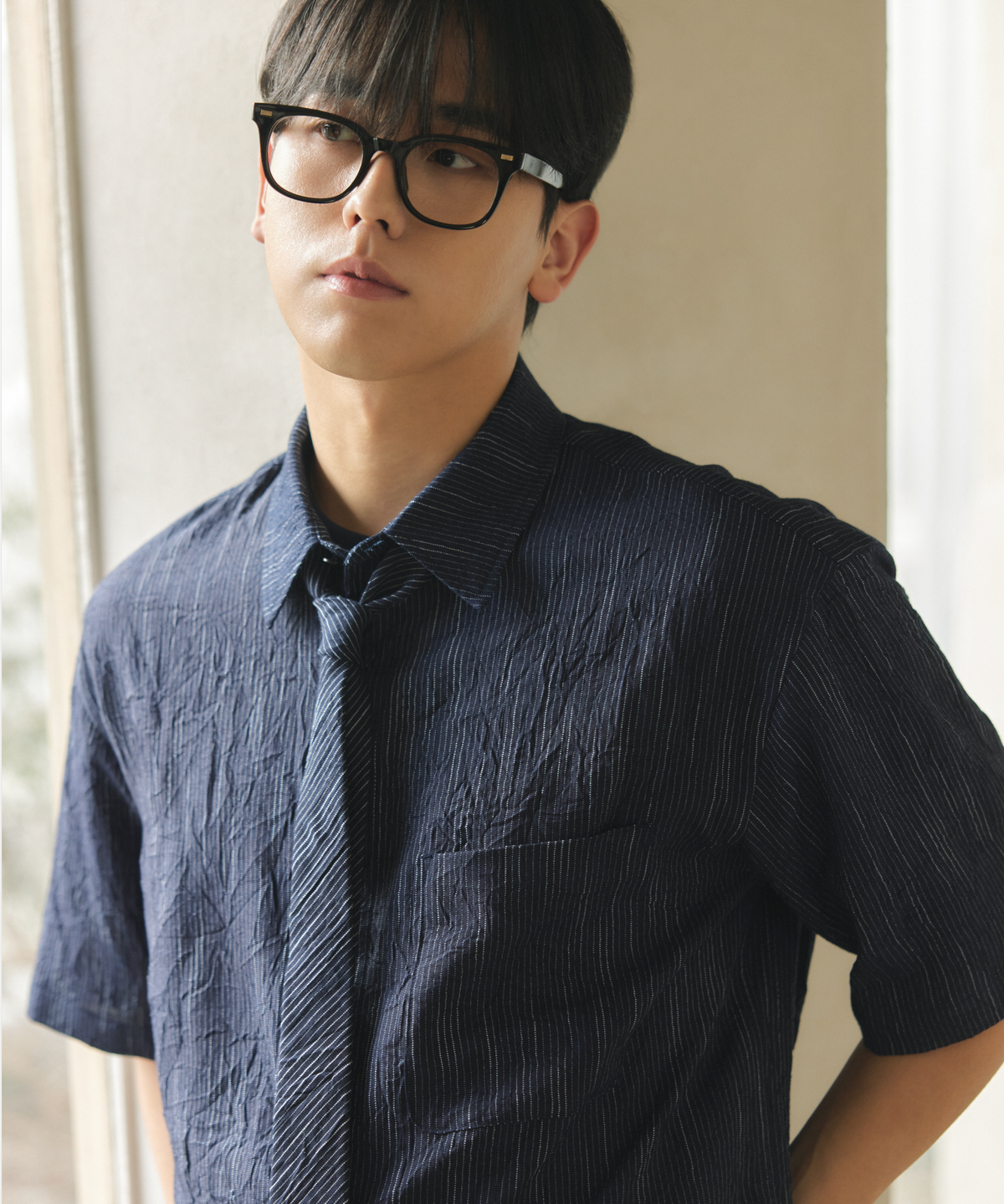 넌블랭크(NONBLANK) 나이트 레인 HS 셔츠_INDIGO