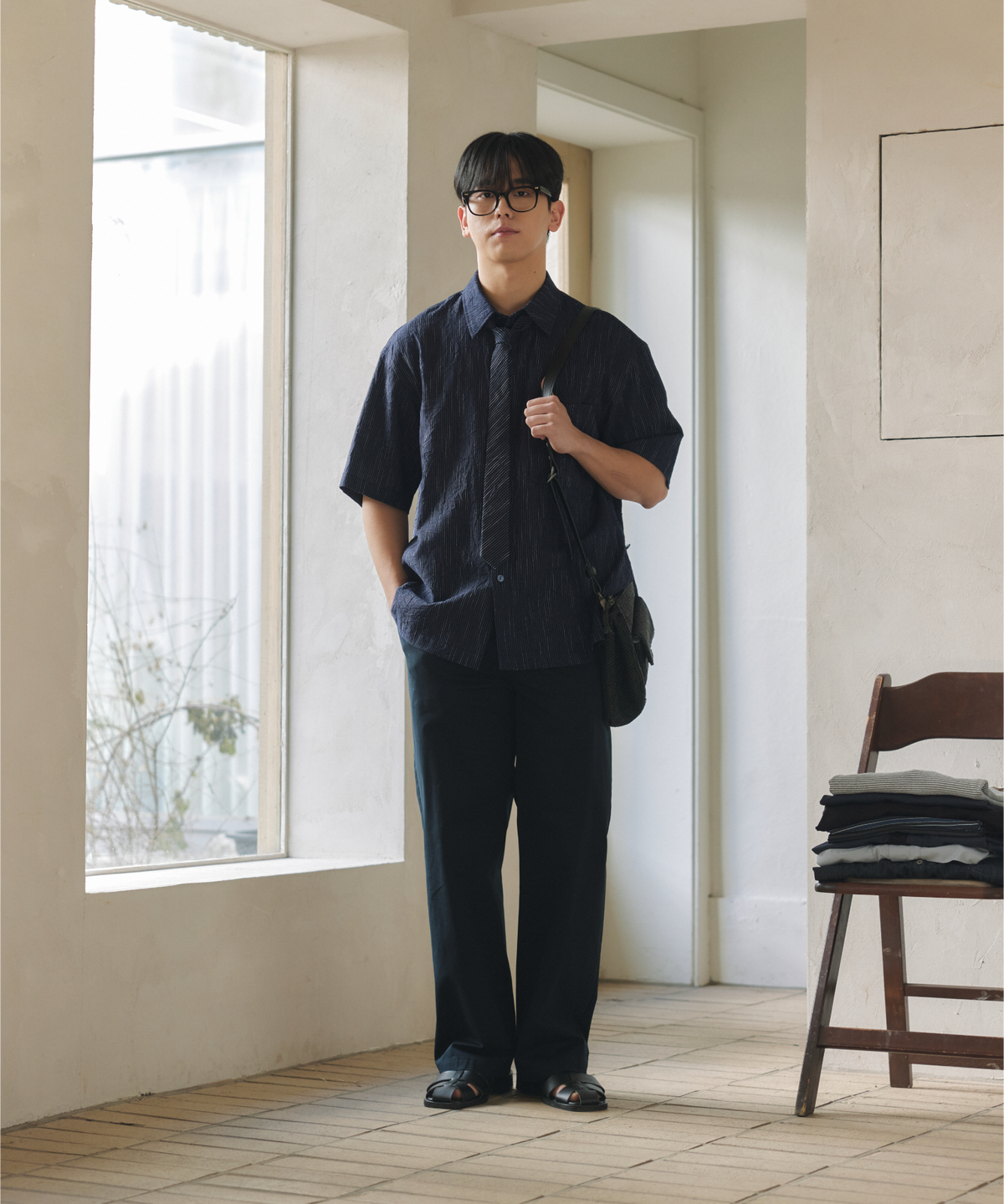 넌블랭크(NONBLANK) 나이트 레인 HS 셔츠_INDIGO