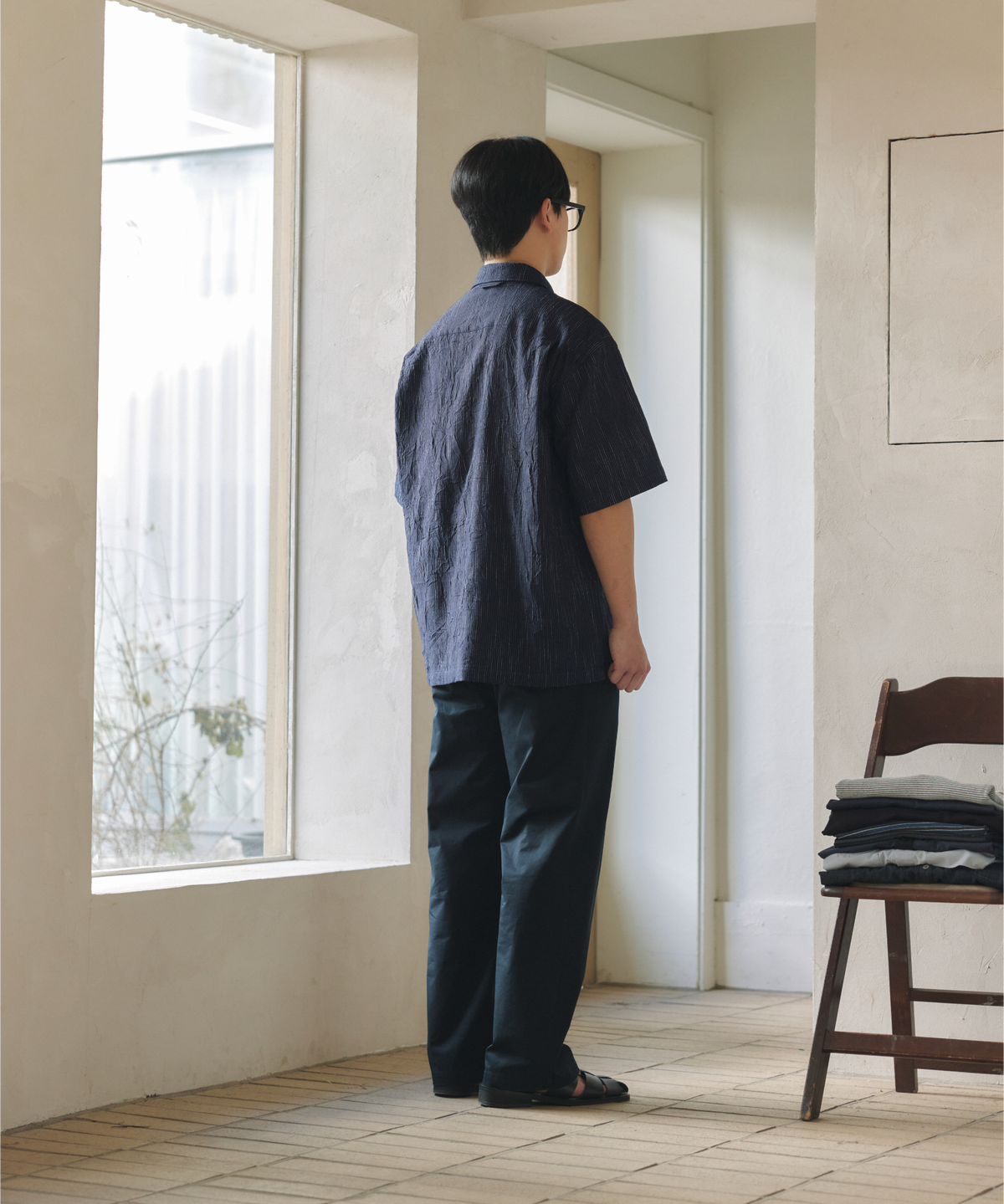 넌블랭크(NONBLANK) 나이트 레인 HS 셔츠_INDIGO