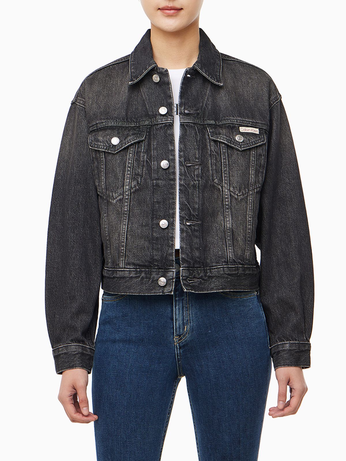 캘빈클라인 진(CALVIN KLEIN JEANS) 여성 90s 블랙 데님 트러커 47B741G RDD