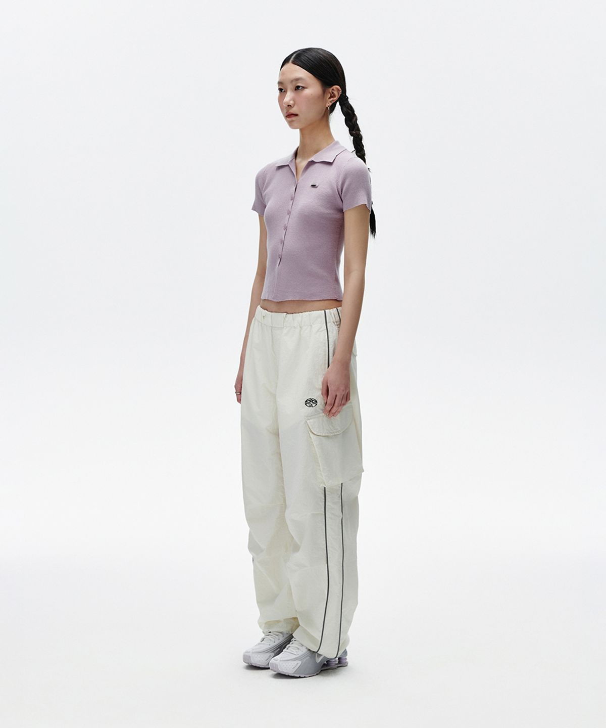 마하그리드(MAHAGRID) BUTTON-UP COLLAR KNIT LAVENDER(MG2FMFK616A)
