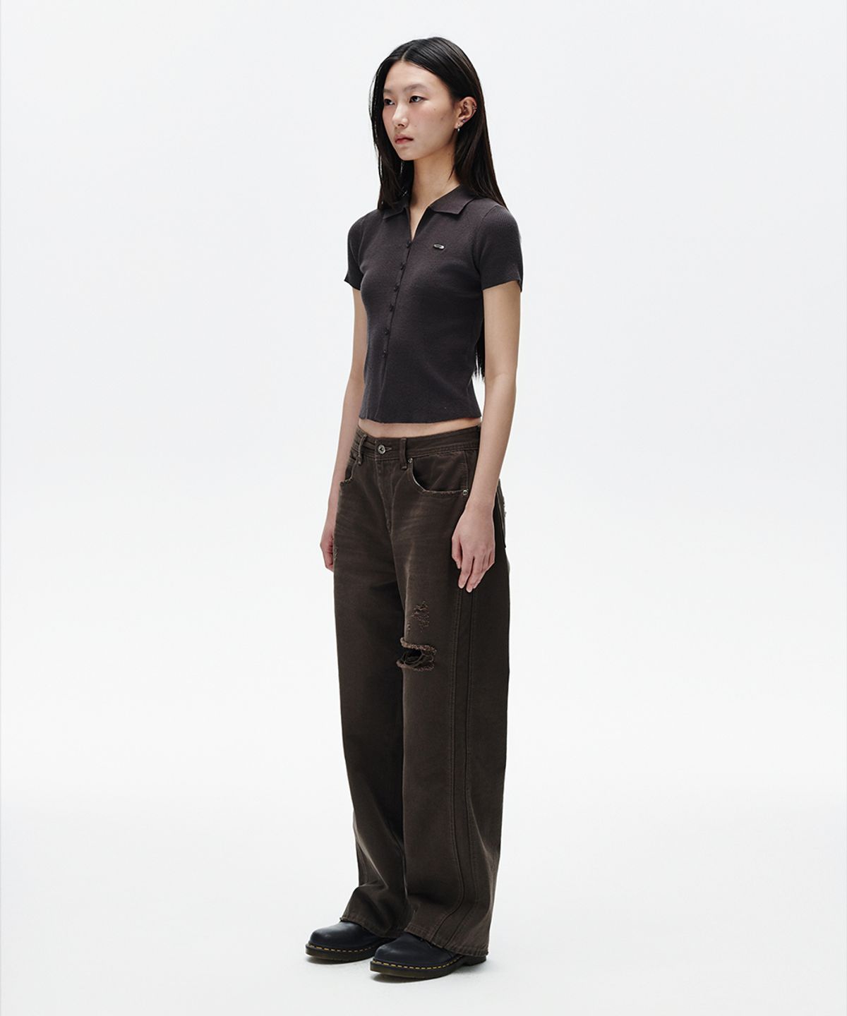 마하그리드(MAHAGRID) BUTTON-UP COLLAR KNIT CHARCOAL(MG2FMFK616A)