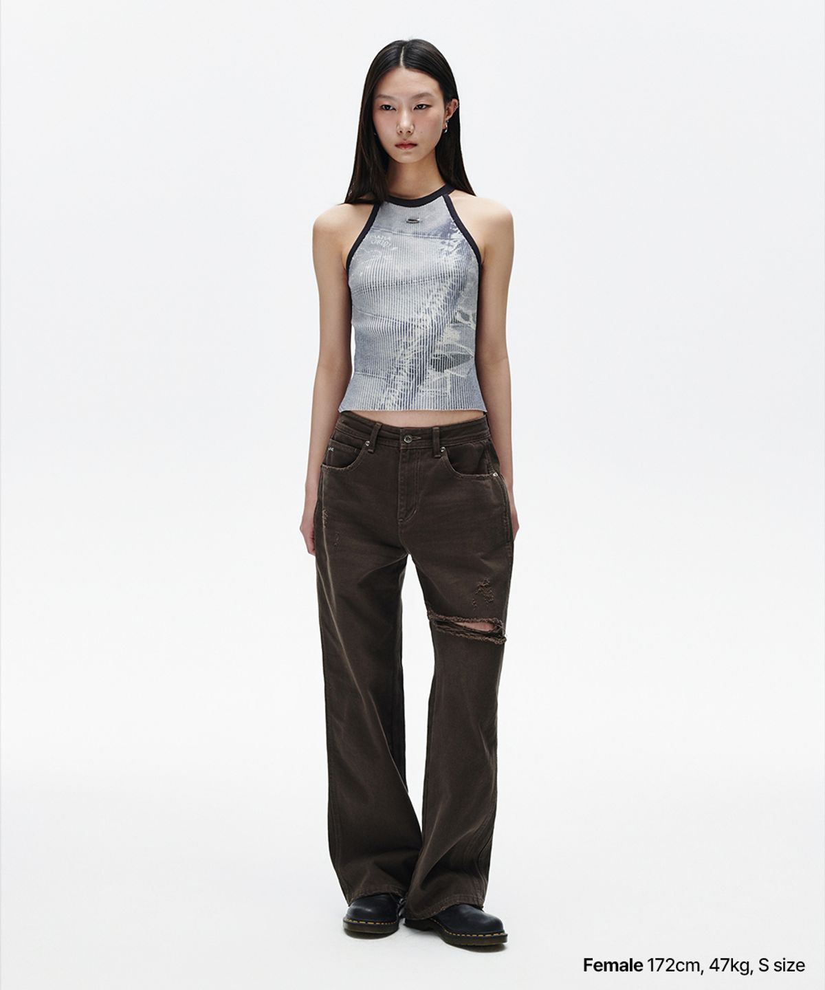 마하그리드(MAHAGRID) DENIM PRINTED HALTER KNIT BLUE(MG2FMFK617A)