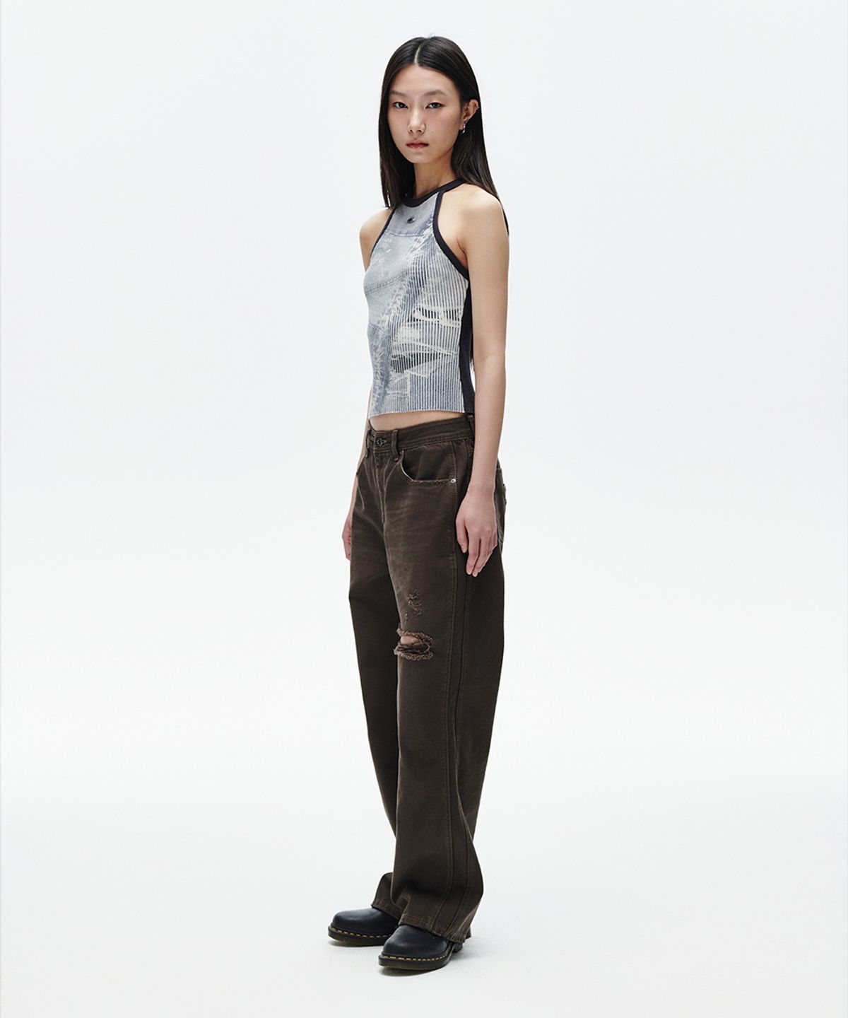 마하그리드(MAHAGRID) DENIM PRINTED HALTER KNIT BLUE(MG2FMFK617A)