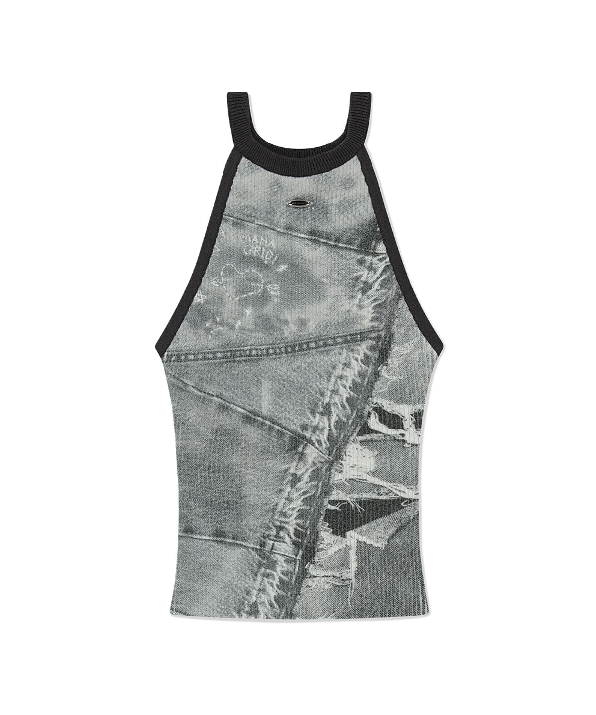마하그리드(MAHAGRID) DENIM PRINTED HALTER KNIT GREY(MG2FMFK617A)