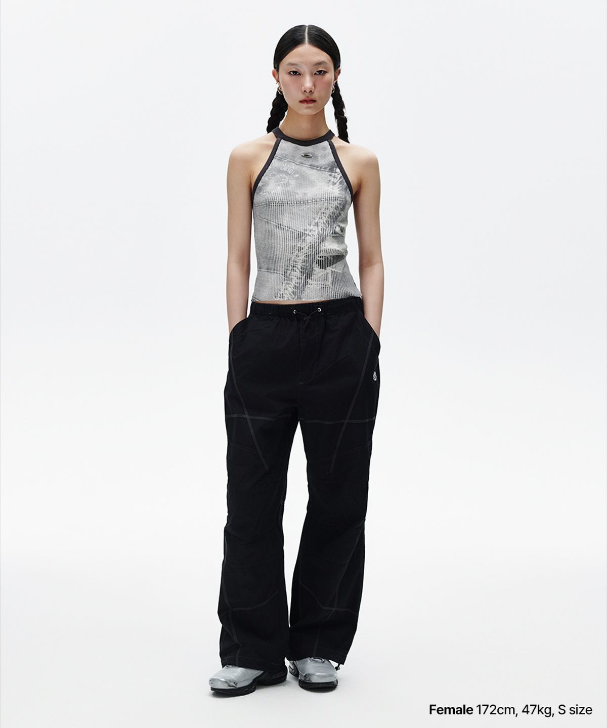 마하그리드(MAHAGRID) DENIM PRINTED HALTER KNIT GREY(MG2FMFK617A)
