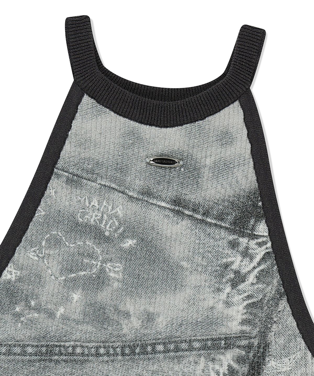마하그리드(MAHAGRID) DENIM PRINTED HALTER KNIT GREY(MG2FMFK617A)