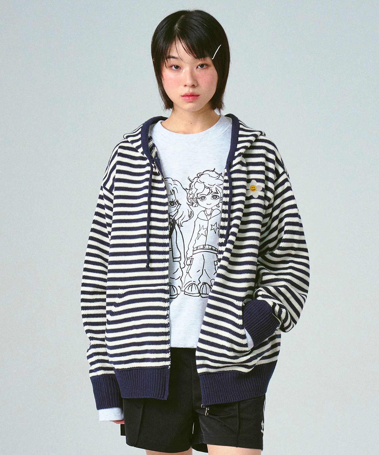 MUSINSA | GRAVER [UNISEX] Flower Dot Embroidery Knit Stripe