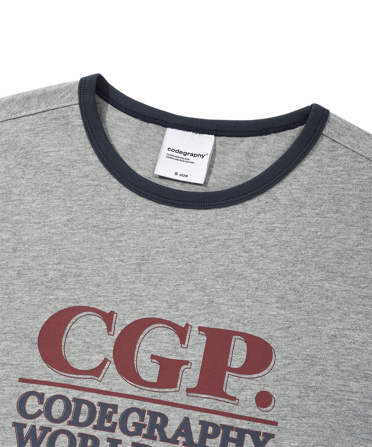 코드그라피(CGP) (우먼) 스퀘어 로고 링거 반소매 티셔츠_다크그레이