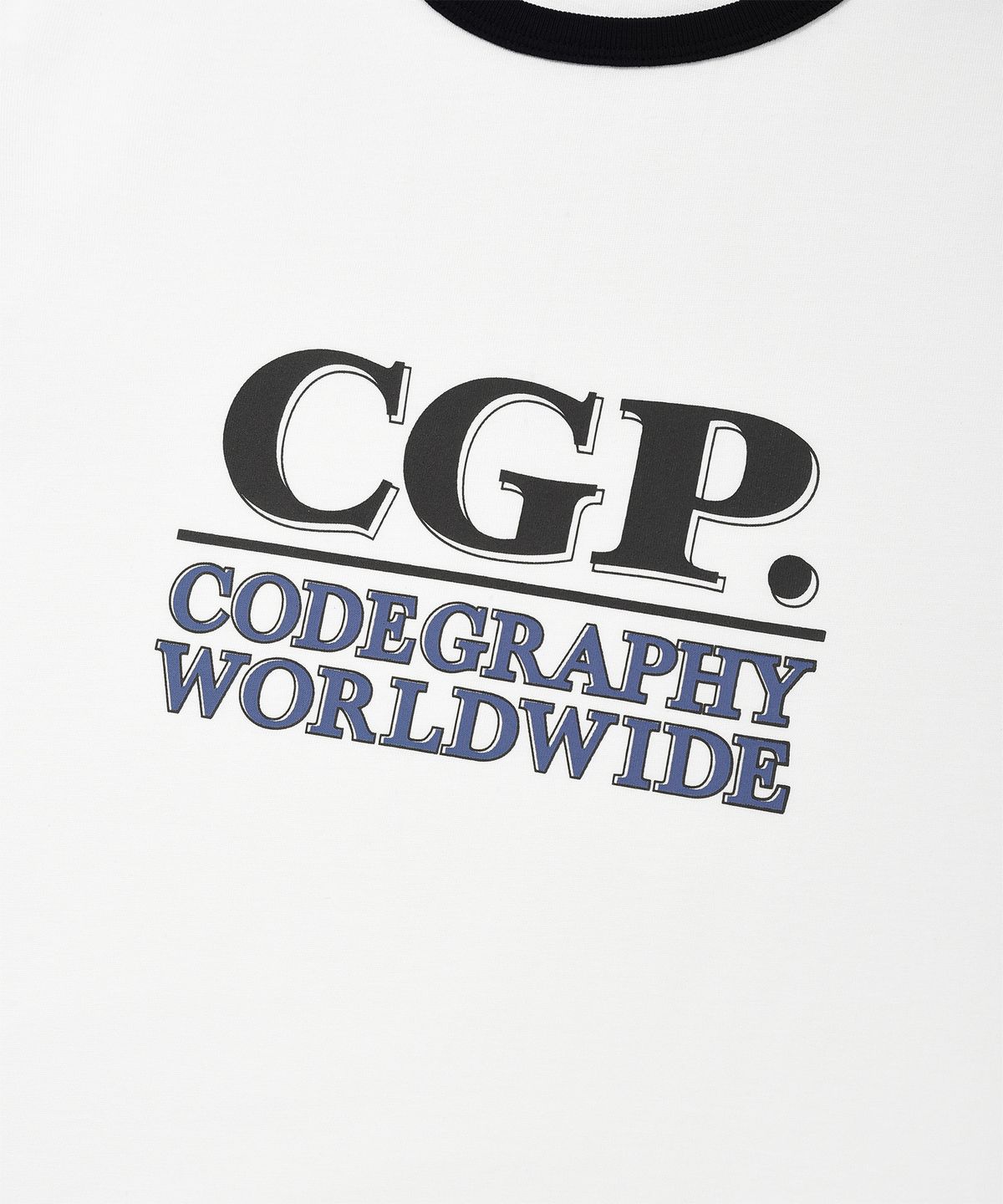코드그라피(CGP) (우먼) 스퀘어 로고 링거 반소매 티셔츠_화이트