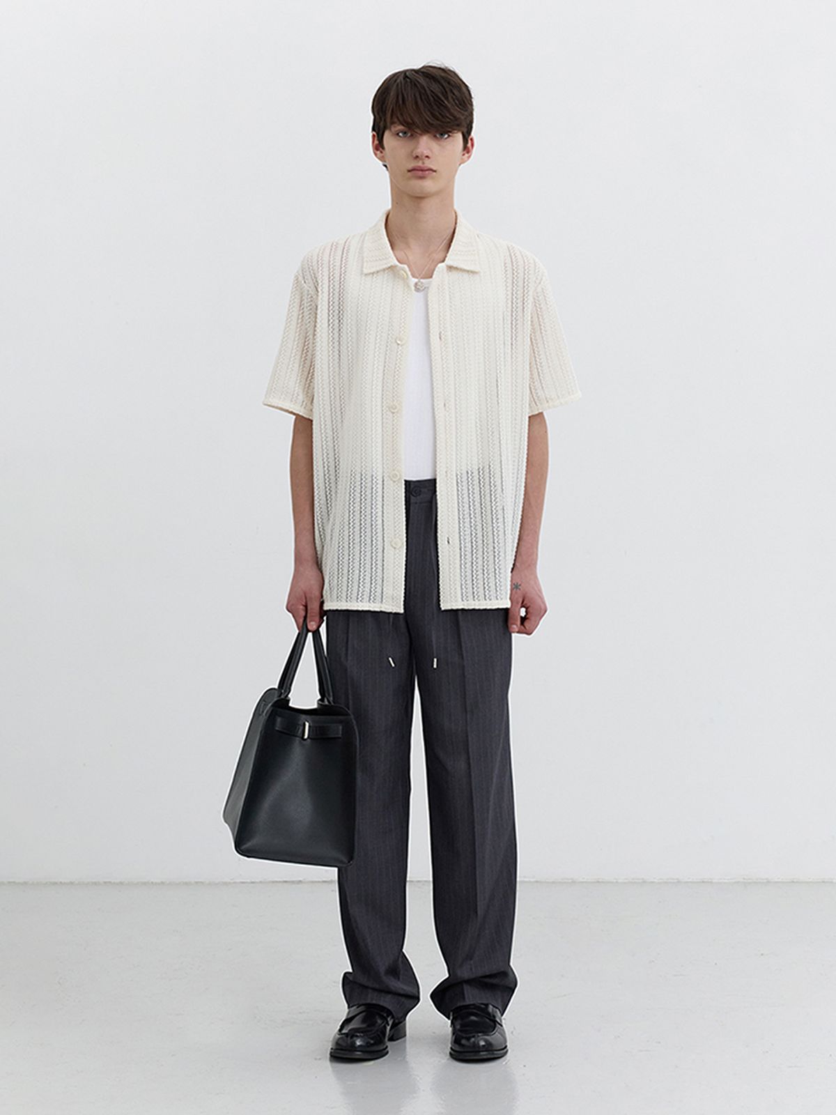 던스트 포 맨(DUNST FOR MEN) LOUNGE STRIPED SLACKS_UDPA5B326_GREY STRIPE