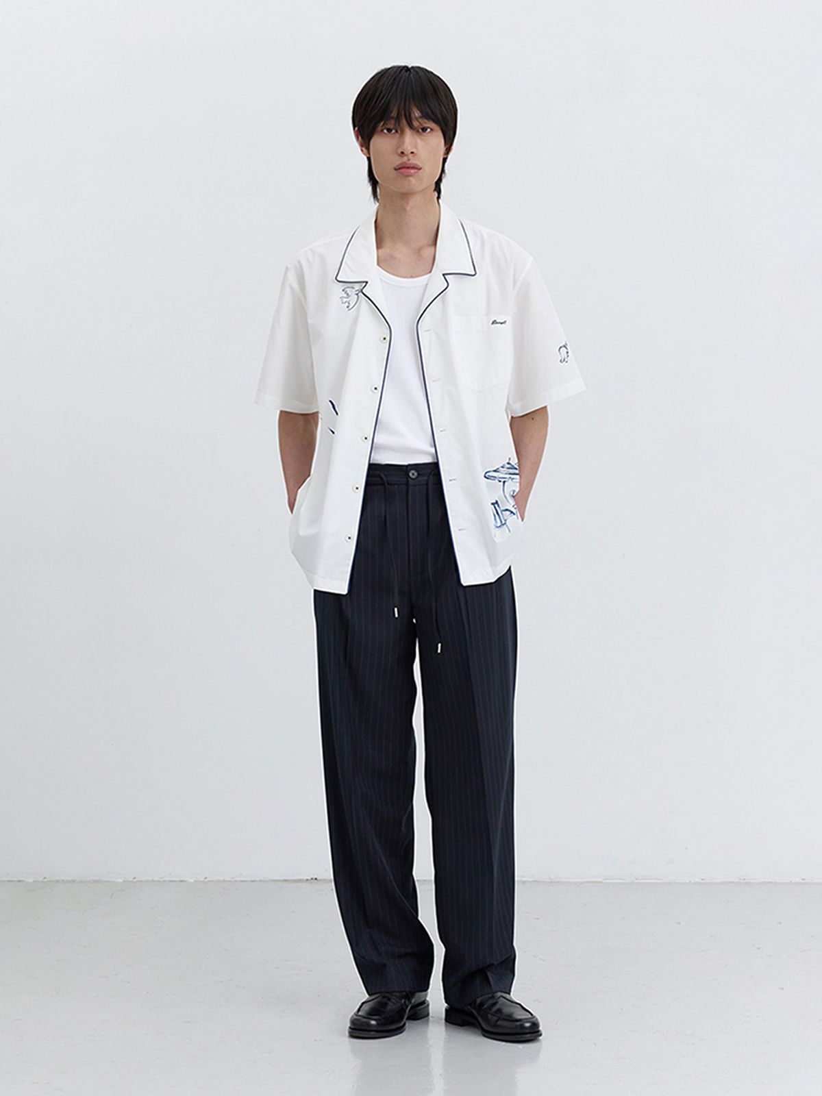 던스트 포 맨(DUNST FOR MEN) LOUNGE STRIPED SLACKS_UDPA5B326_NAVY STRIPE