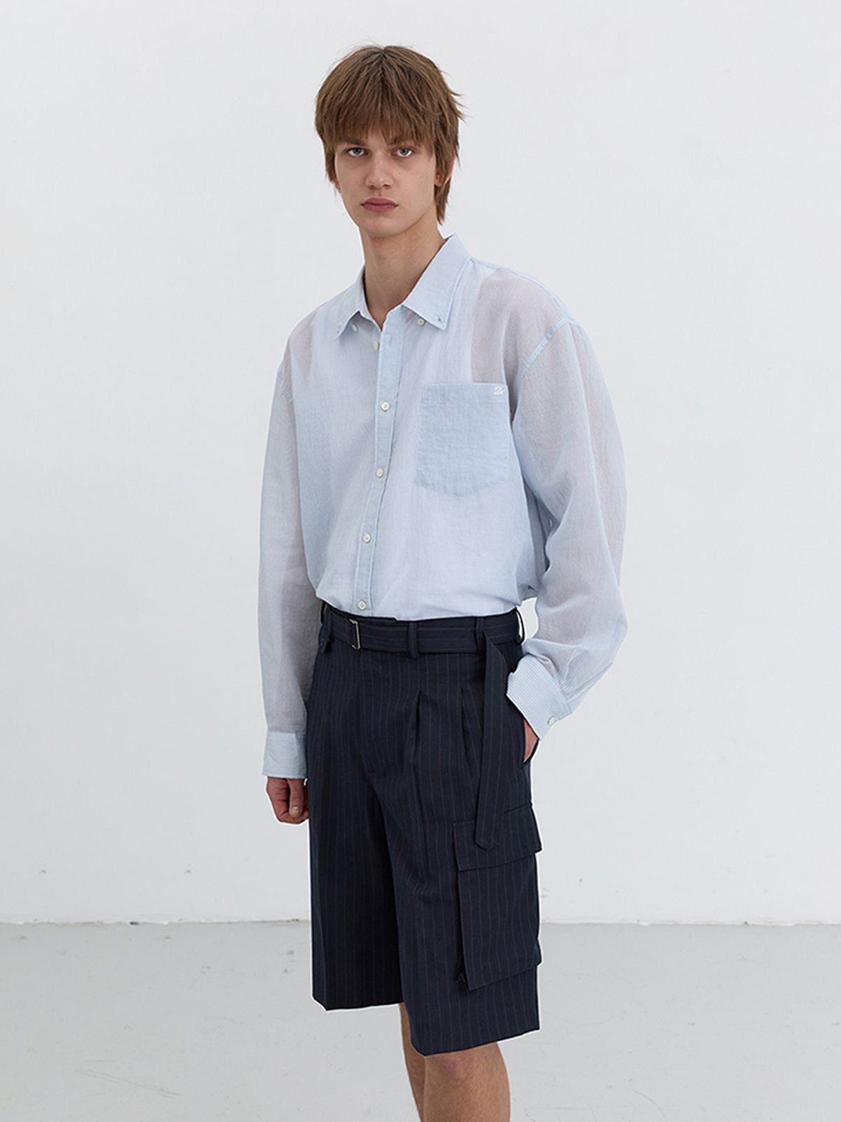 던스트 포 맨(DUNST FOR MEN) BELTED MULTIPOCKET BERMUDA SHORTS_UDPA5B325_NAVY STRIPE