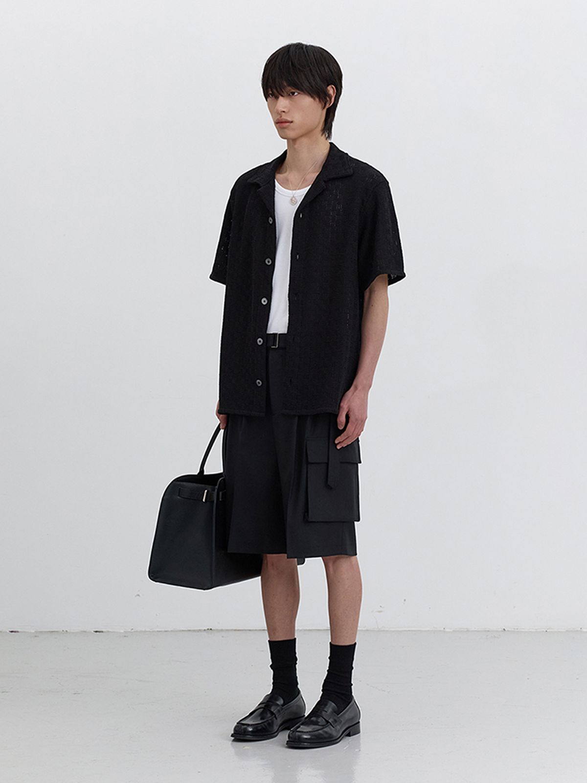 던스트 포 맨(DUNST FOR MEN) BELTED MULTIPOCKET BERMUDA SHORTS_UDPA5B325_BLACK