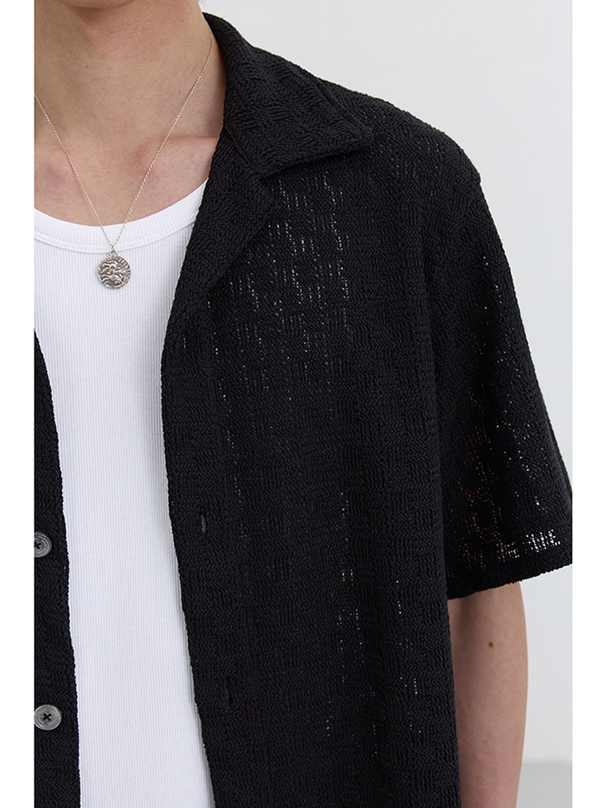 던스트 포 맨(DUNST FOR MEN) CROCHET OPEN COLLARED SHIRT_UDSH5B327_BLACK SQUARE