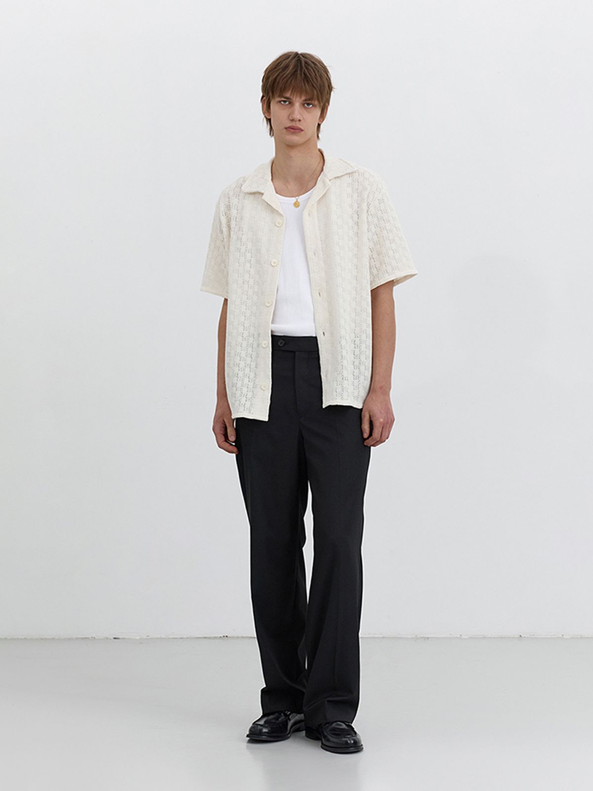 던스트 포 맨(DUNST FOR MEN) CROCHET OPEN COLLARED SHIRT_UDSH5B327_CREAM SQUARE