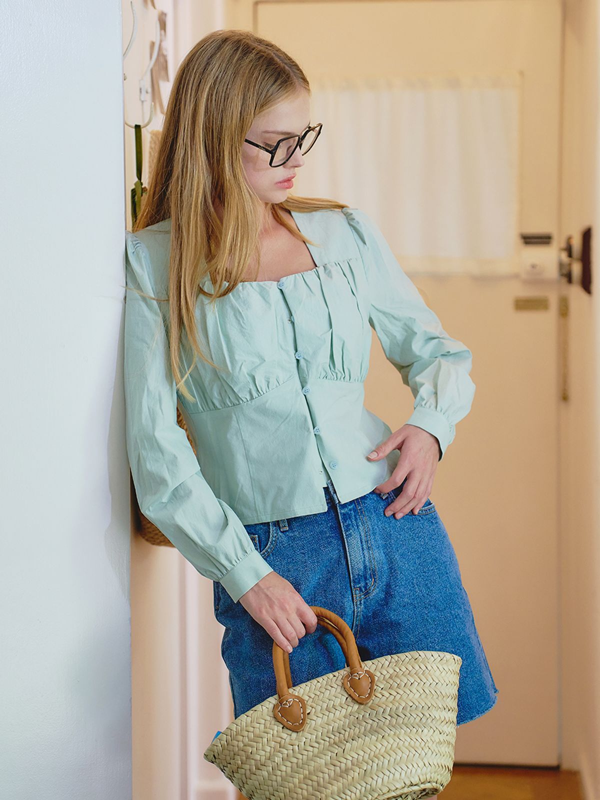 랭앤루(LANGNLU) CLARINDA Square Neck Blouse(클라린다)_MINT