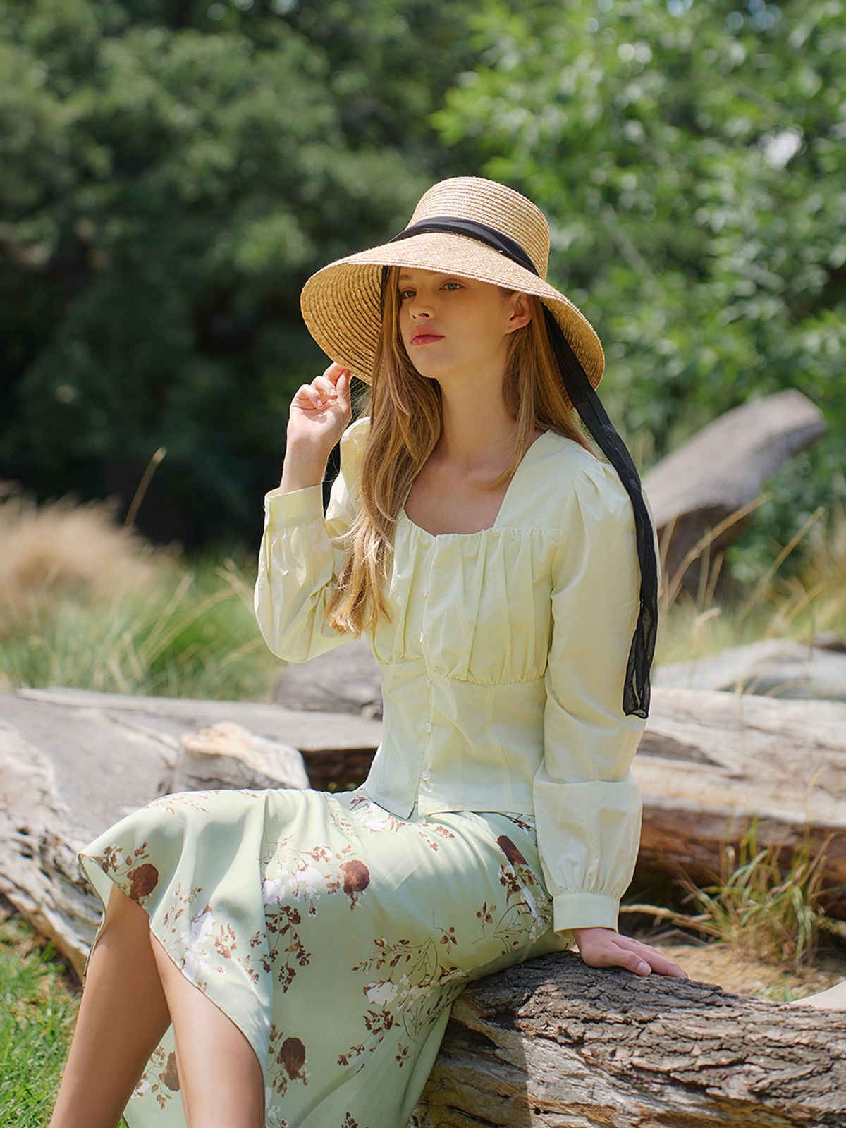 랭앤루(LANGNLU) CLARINDA Square Neck Blouse(클라린다)_LEMON