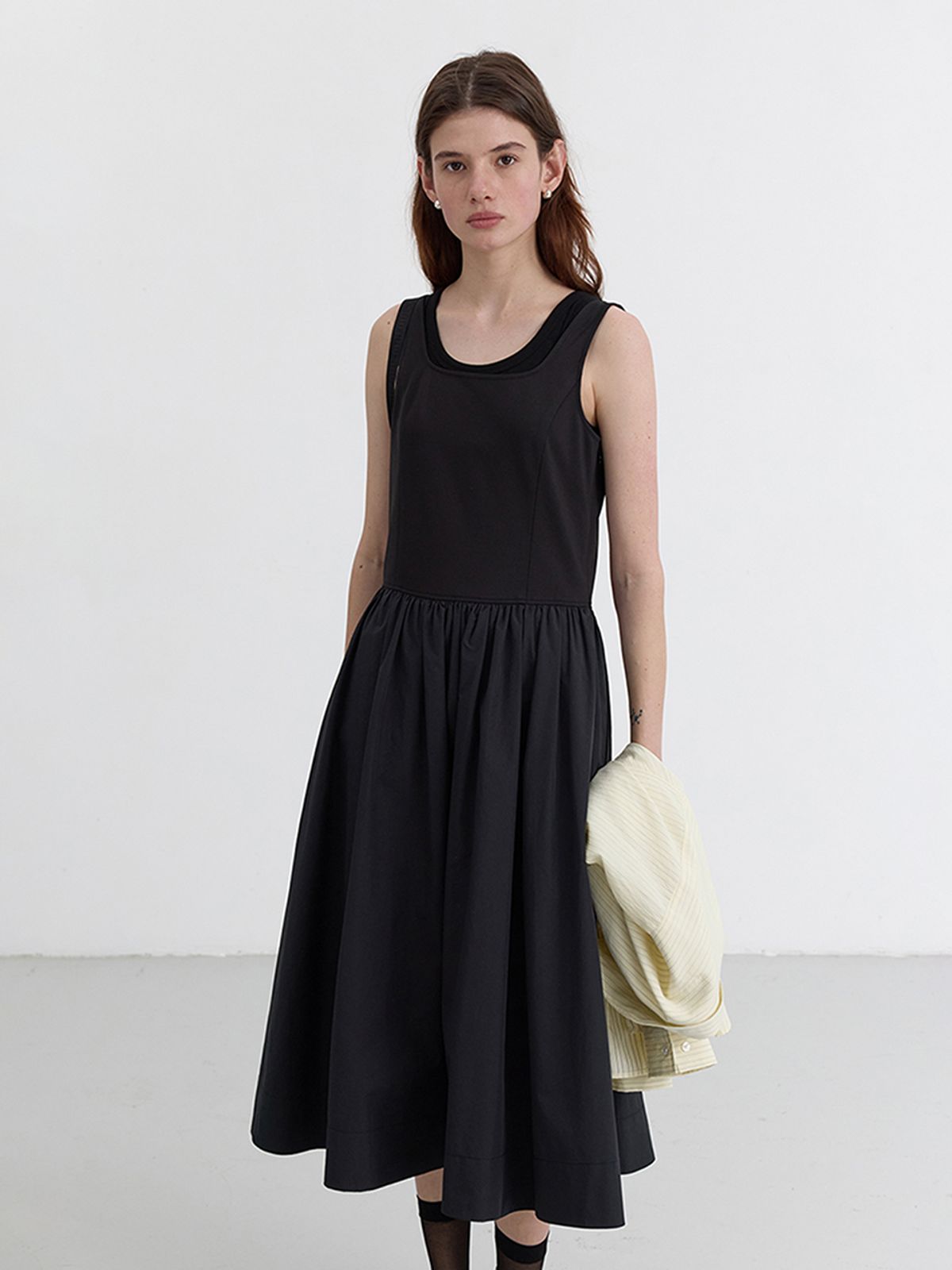 던스트(DUNST) JERSEY MIXED LONG DRESS_UDDR5B223_BLACK