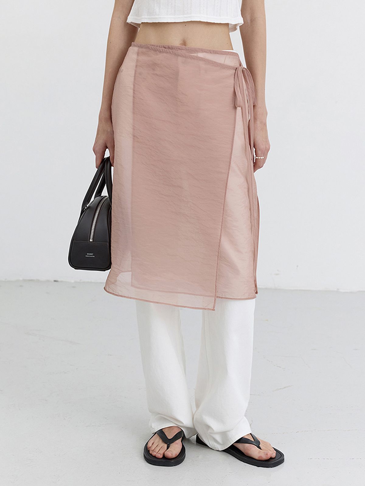 던스트(DUNST) ORGANZA LAYERING LONG SKIRT_UDSK5B242_SALMON BEIGE