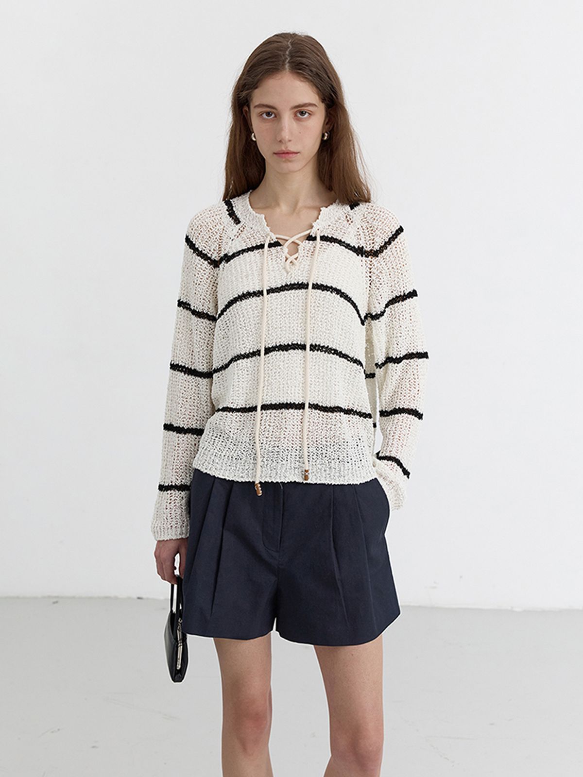 던스트(DUNST) DOUBLE PLEATED COTTON-LINEN SHORTS_UDPA5B231_NAVY