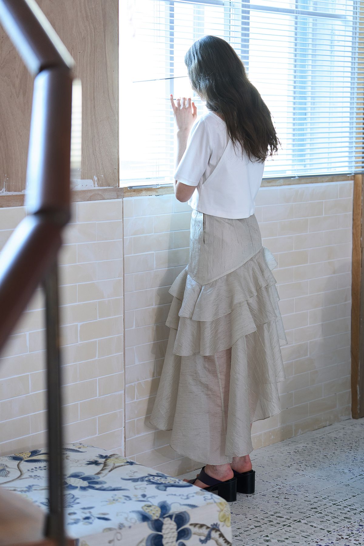 까이에(CAHIERS) U넥 레이어드 크롭 티셔츠_화이트