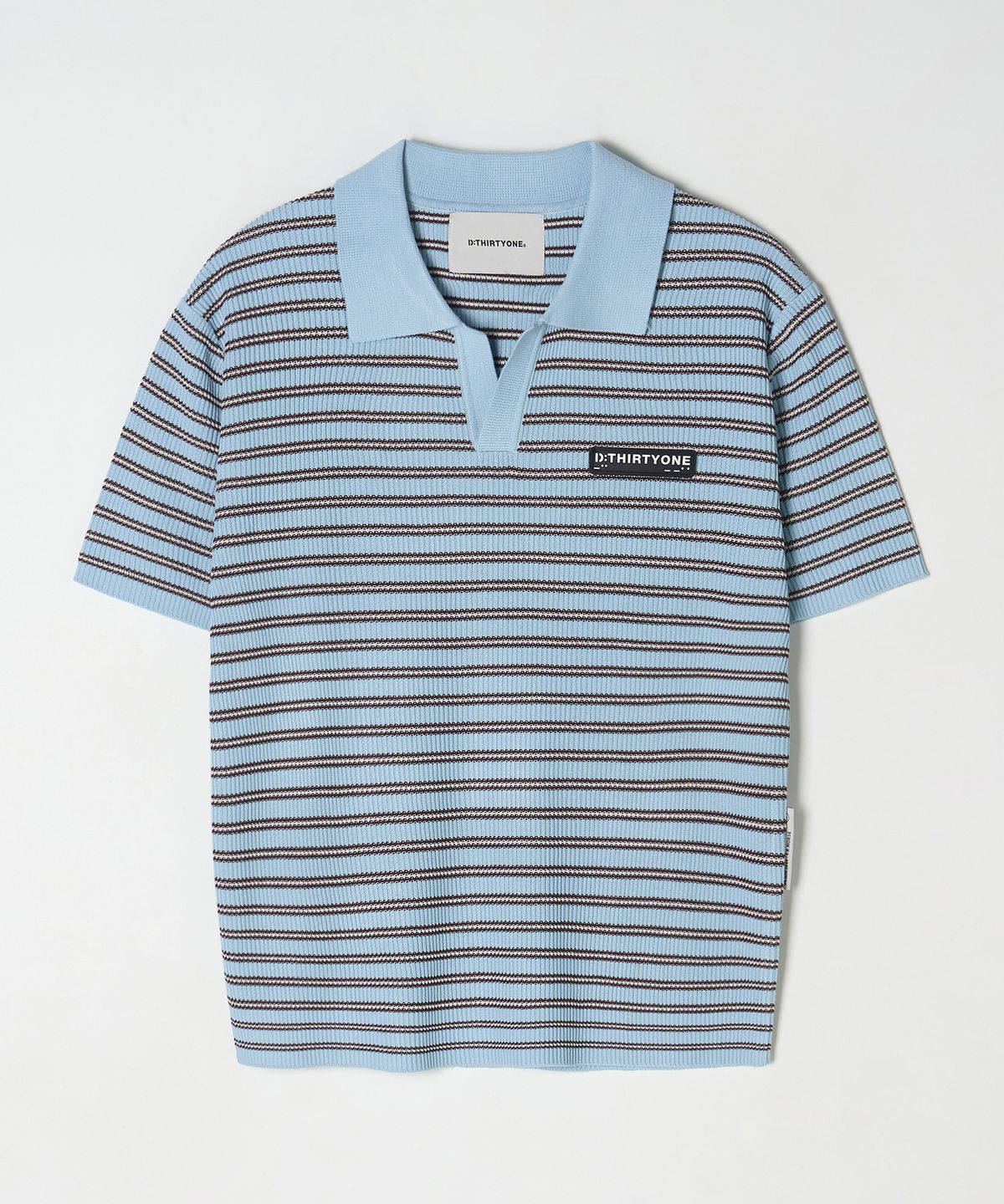 디써티원(DTHIRTYONE) Multi Stripe Open Collar Sweater (Powder Blue)